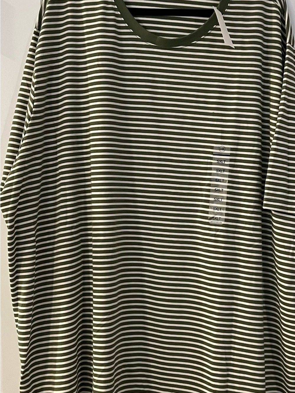 Mens New Striped Olive Green & White Tee 5xlt
